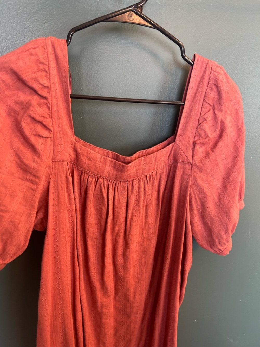 Old Navy Rust Orange Square Neck Puff Sleeve Dress
